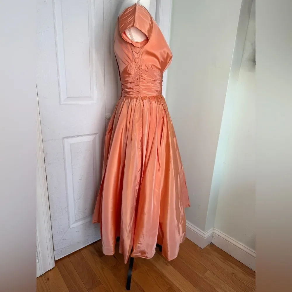 RARE 1950s Peach Colored Prom Fit and Flair High Glam Dress